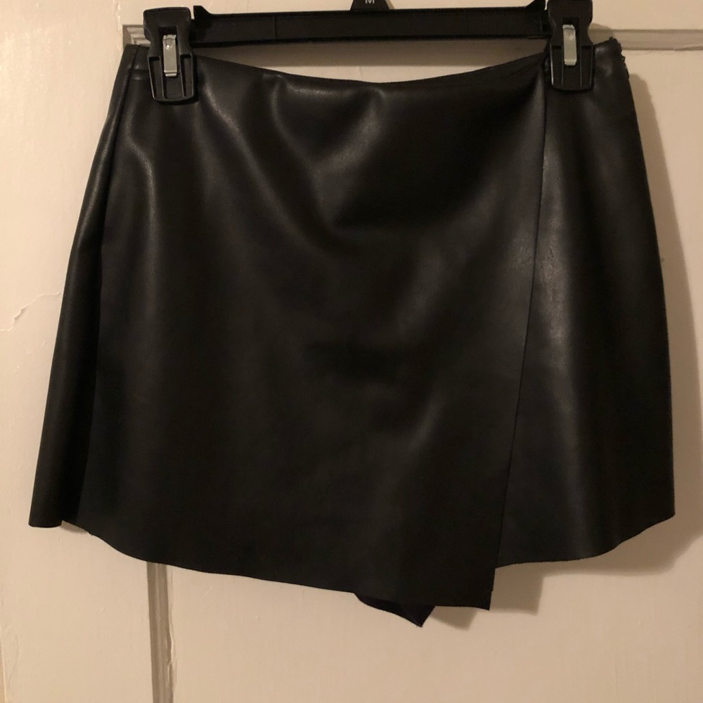 Black Faux Leather Skort